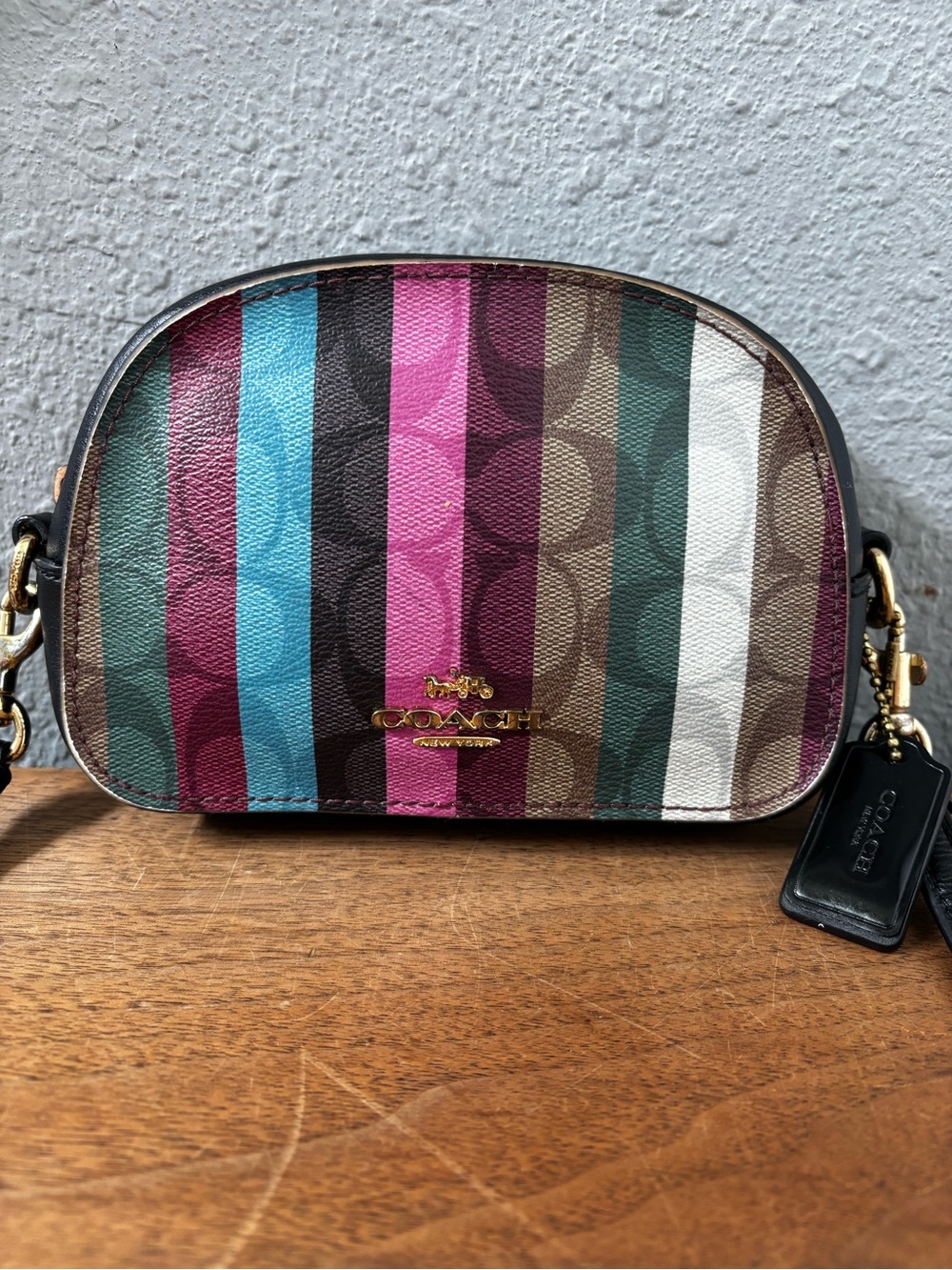 Coach Coated Canvas Striped Mini Serena Crossbody Bag